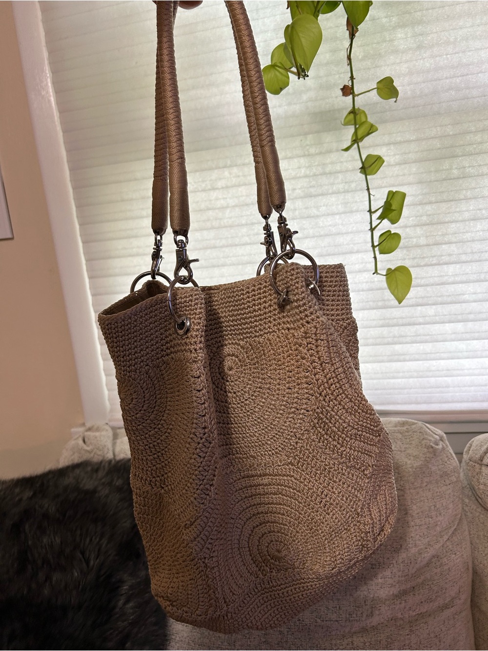 The Sak Woven Brown Crochet Tote Bag Y2K